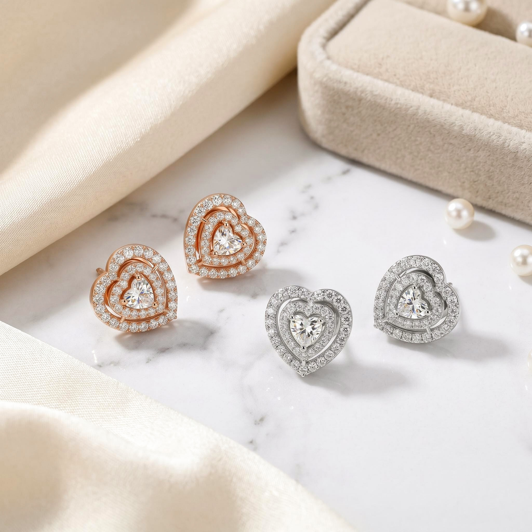 S925 Silver Heart Cut Diamond Stud Earrings