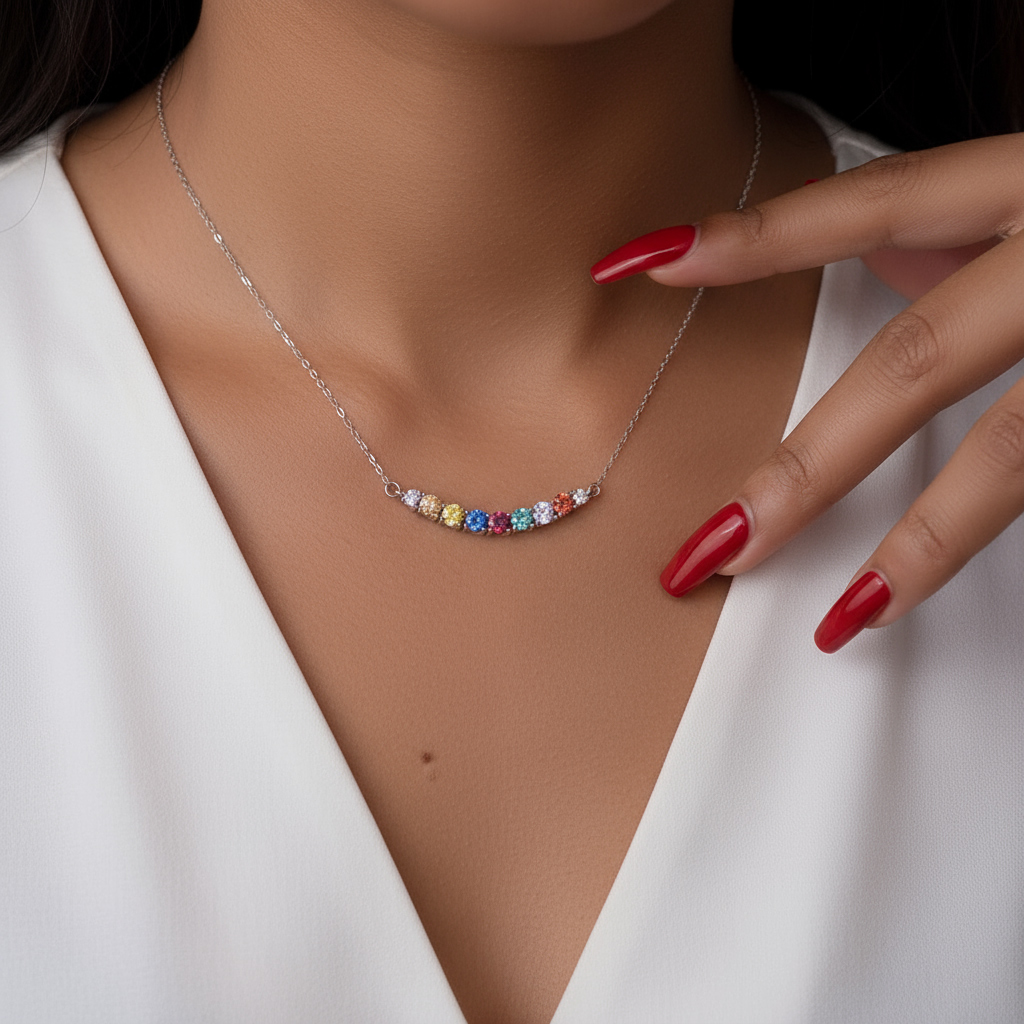 VVS Moissanite S925 Silver Rainbow Colored Necklace