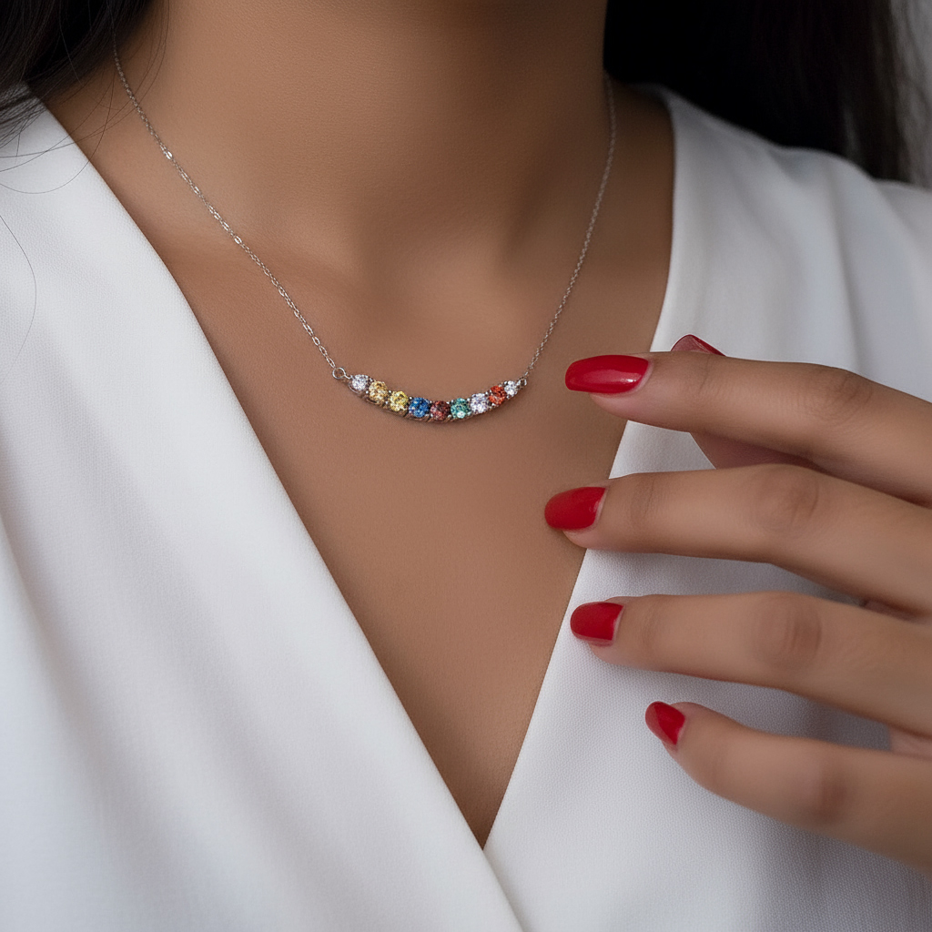 VVS Moissanite S925 Silver Rainbow Colored Necklace