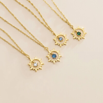 Customized S925 Silver Birthstone Sun Pendent Necklace