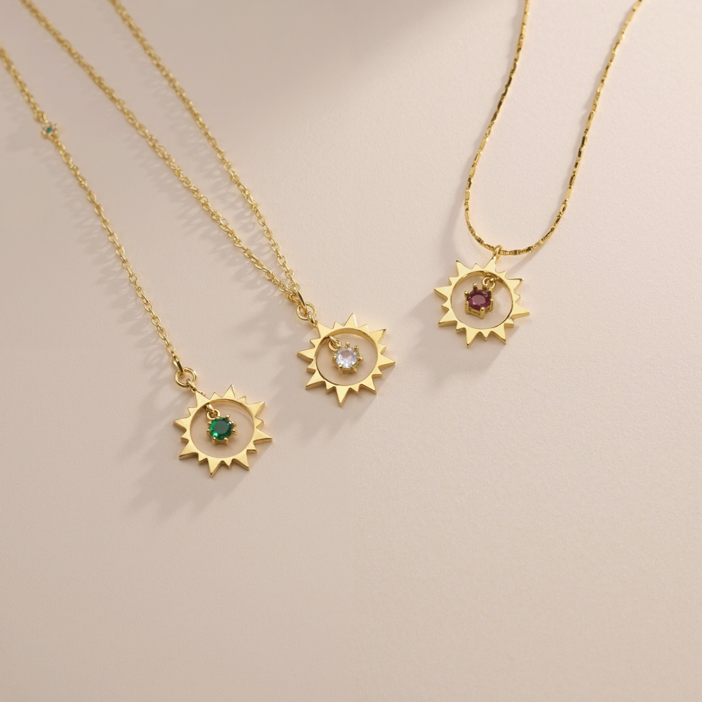 Customized S925 Silver Birthstone Sun Pendent Necklace Customized S925 Silver Birthstone Sun Pendent Necklace