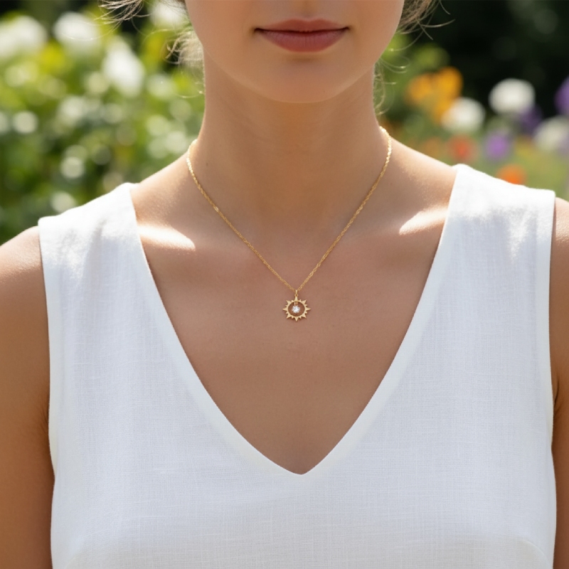 Customized S925 Silver Birthstone Sun Pendent Necklace Customized S925 Silver Birthstone Sun Pendent Necklace