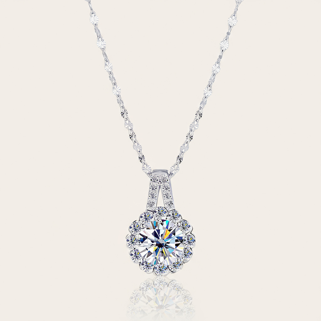 1CT/2CT/3CT VVS Moissanite S925 Silver Sunflower Pendant Necklace