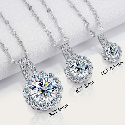1CT/2CT/3CT VVS Moissanite S925 Silver Sunflower Pendant Necklace