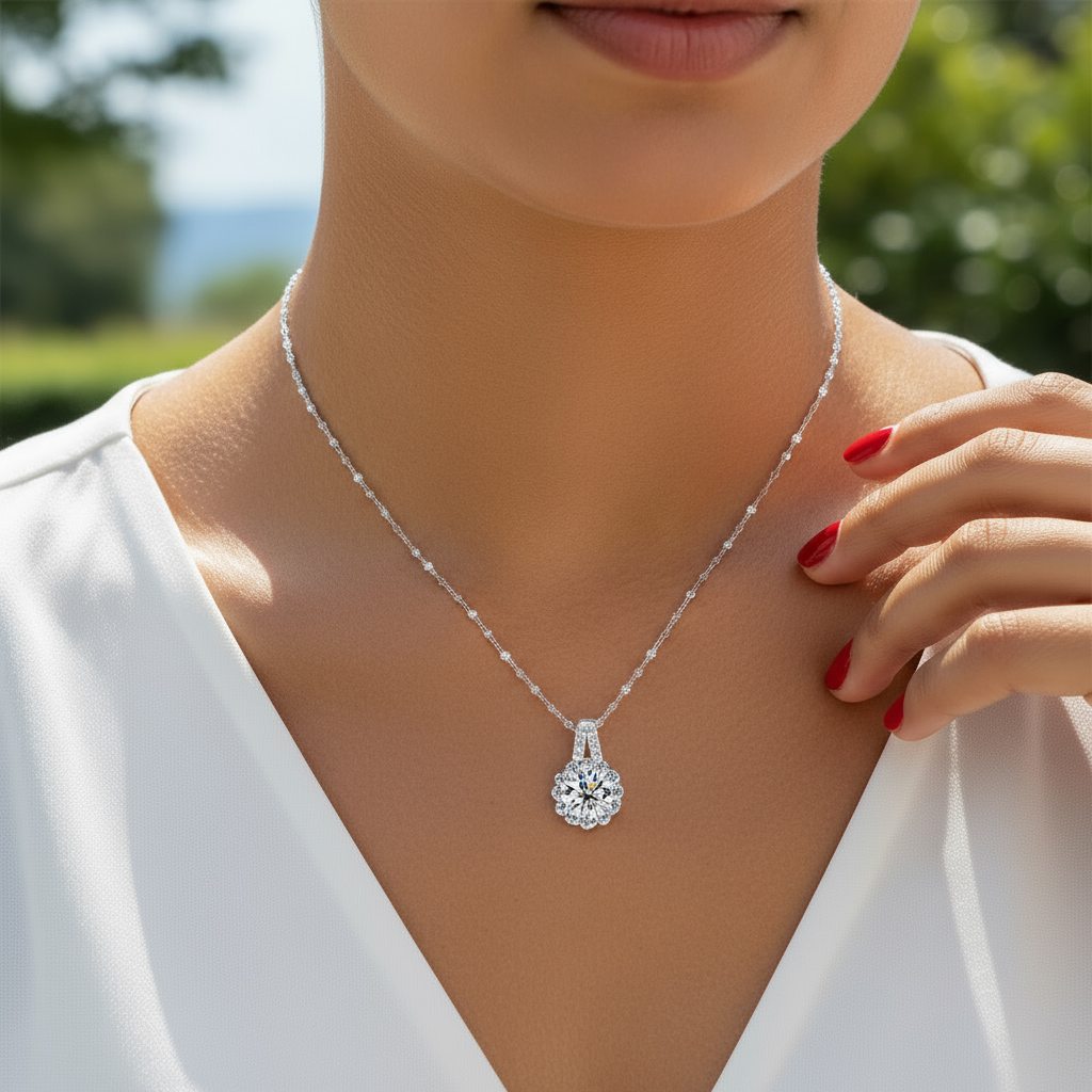 1CT/2CT/3CT VVS Moissanite S925 Silver Sunflower Pendant Necklace