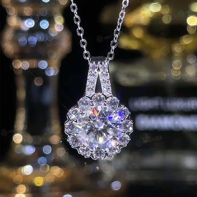 1CT/2CT/3CT VVS Moissanite S925 Silver Sunflower Pendant Necklace