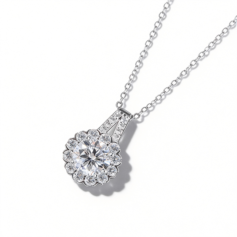 1CT/2CT/3CT VVS Moissanite S925 Silver Sunflower Pendant Necklace