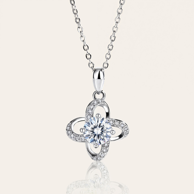 1CT/2CT Round Cut VVS Moissanite S925 Silver Clover Pendant Necklace