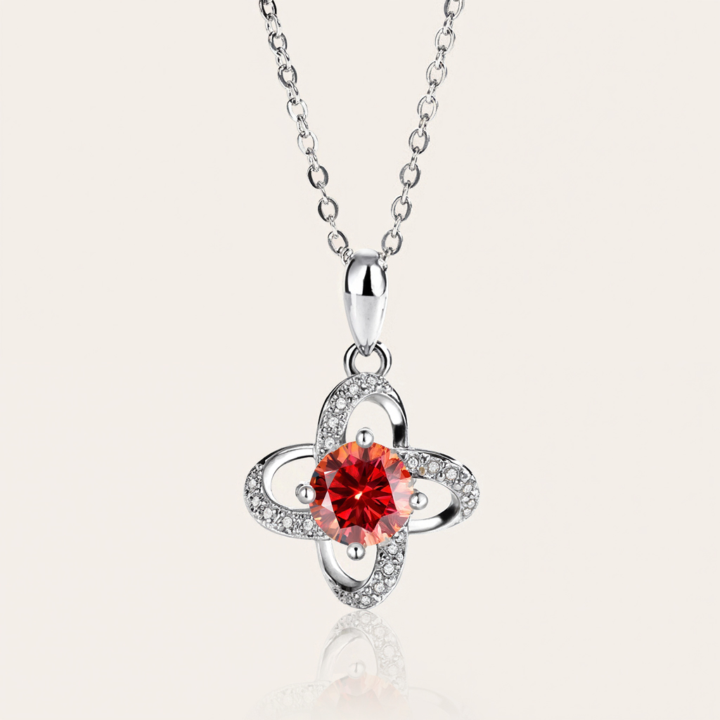 1CT/2CT Round Cut VVS Moissanite S925 Silver Clover Pendant Necklace