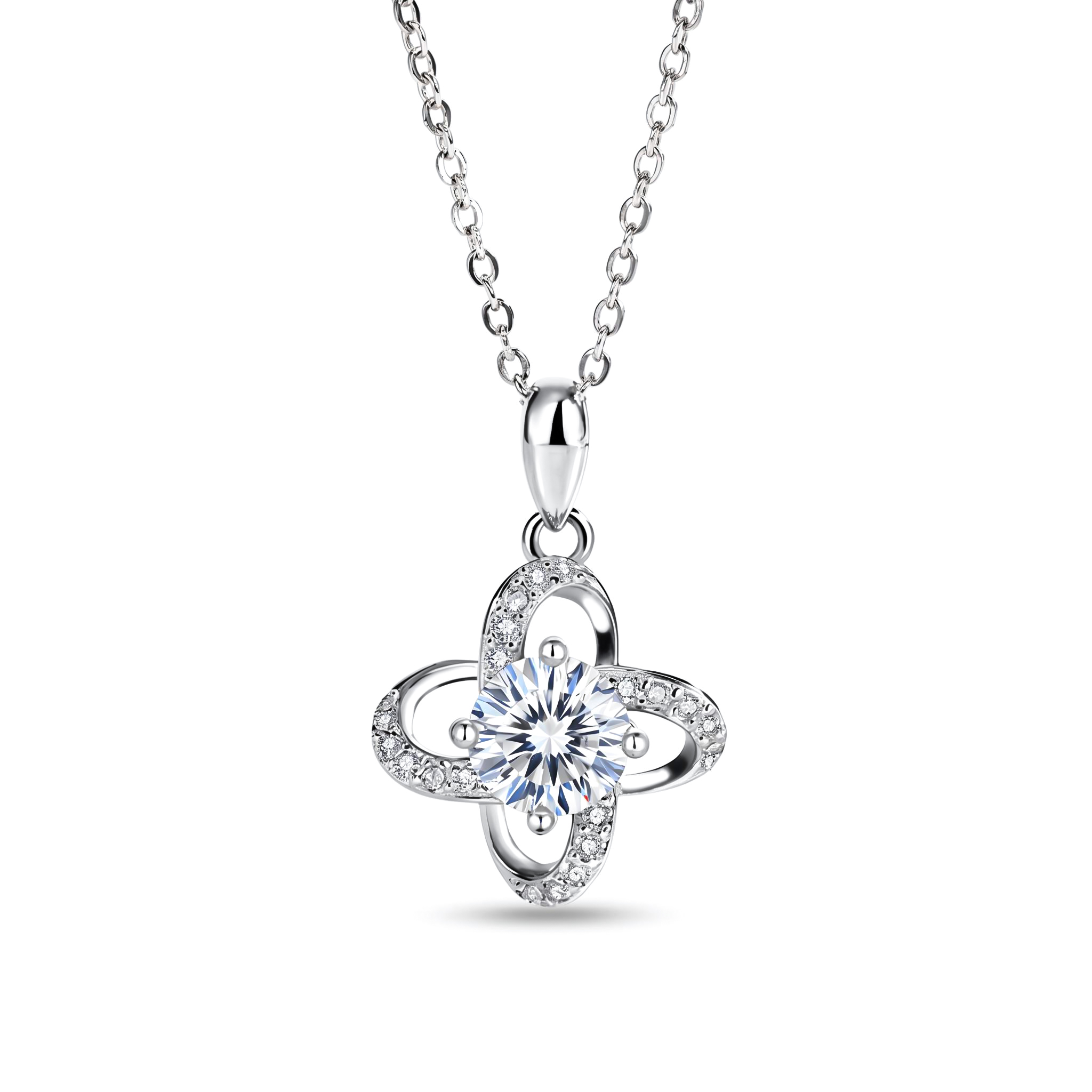 1CT/2CT Round Cut VVS Moissanite S925 Silver Clover Pendant Necklace