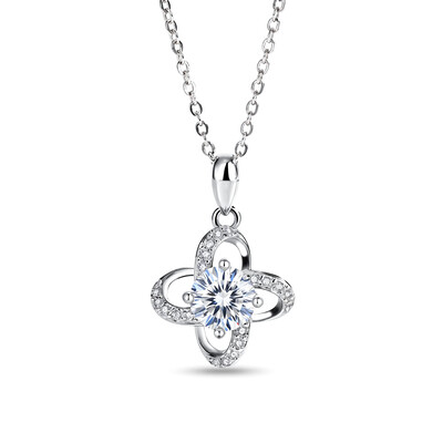 1CT/2CT Round Cut VVS Moissanite S925 Silver Clover Pendant Necklace