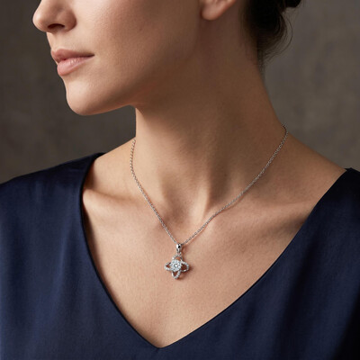 1CT/2CT Round Cut VVS Moissanite S925 Silver Clover Pendant Necklace