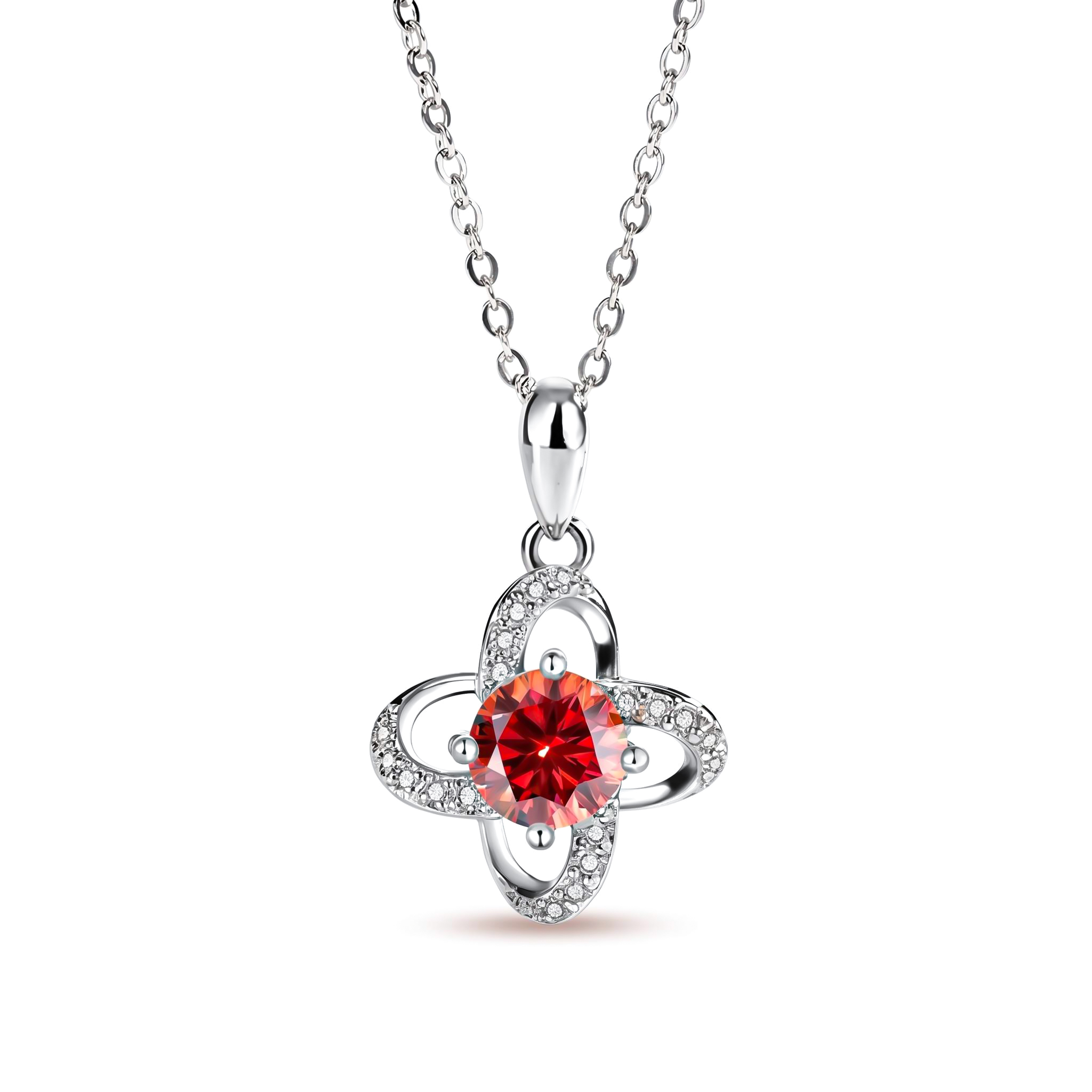 1CT/2CT Round Cut VVS Moissanite S925 Silver Clover Pendant Necklace