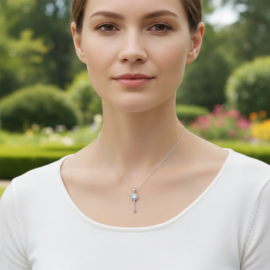 1CT/2CT VVS Moissanite S925 Silver Key Pendant Necklace