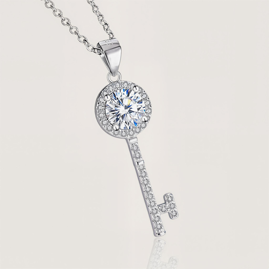 1CT/2CT VVS Moissanite S925 Silver Key Pendant Necklace