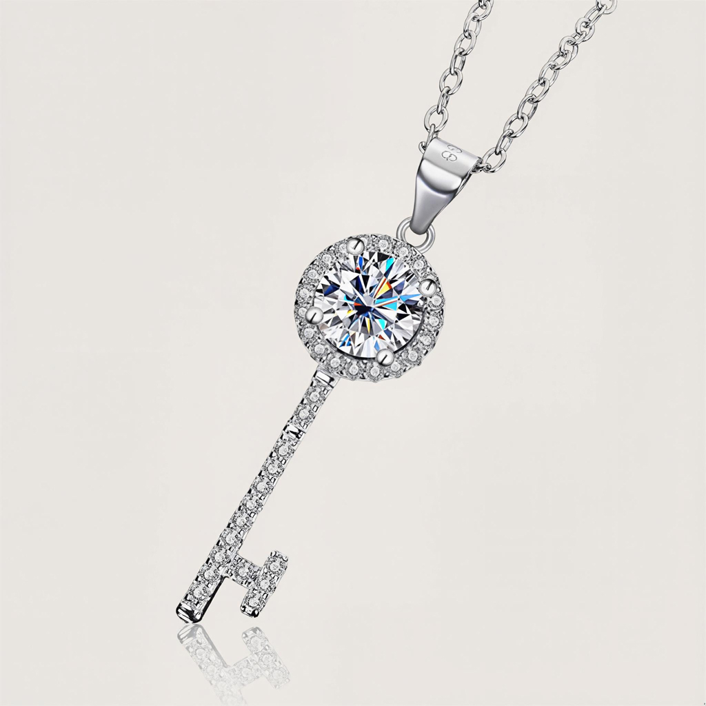 1CT/2CT VVS Moissanite S925 Silver Key Pendant Necklace