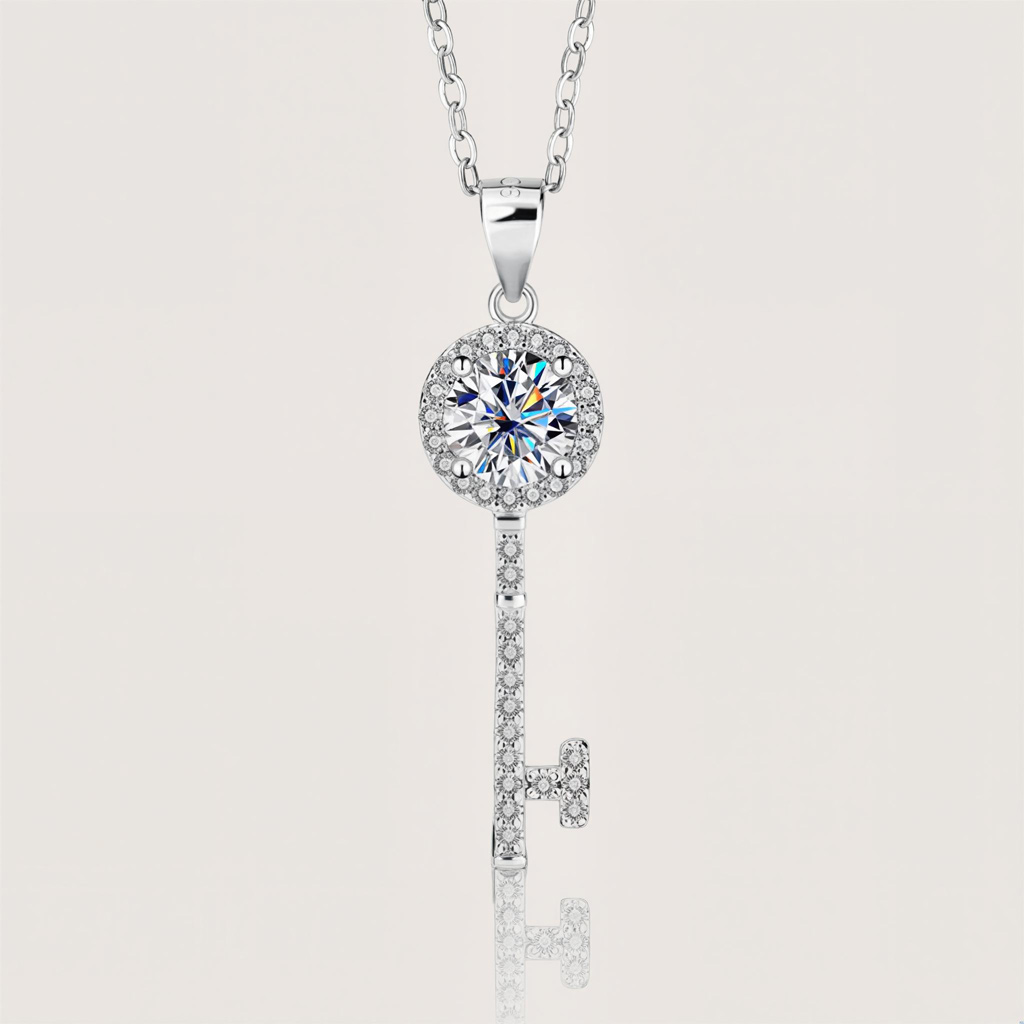 1CT/2CT VVS Moissanite S925 Silver Key Pendant Necklace
