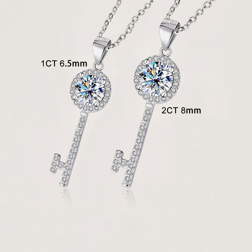 1CT/2CT VVS Moissanite S925 Silver Key Pendant Necklace