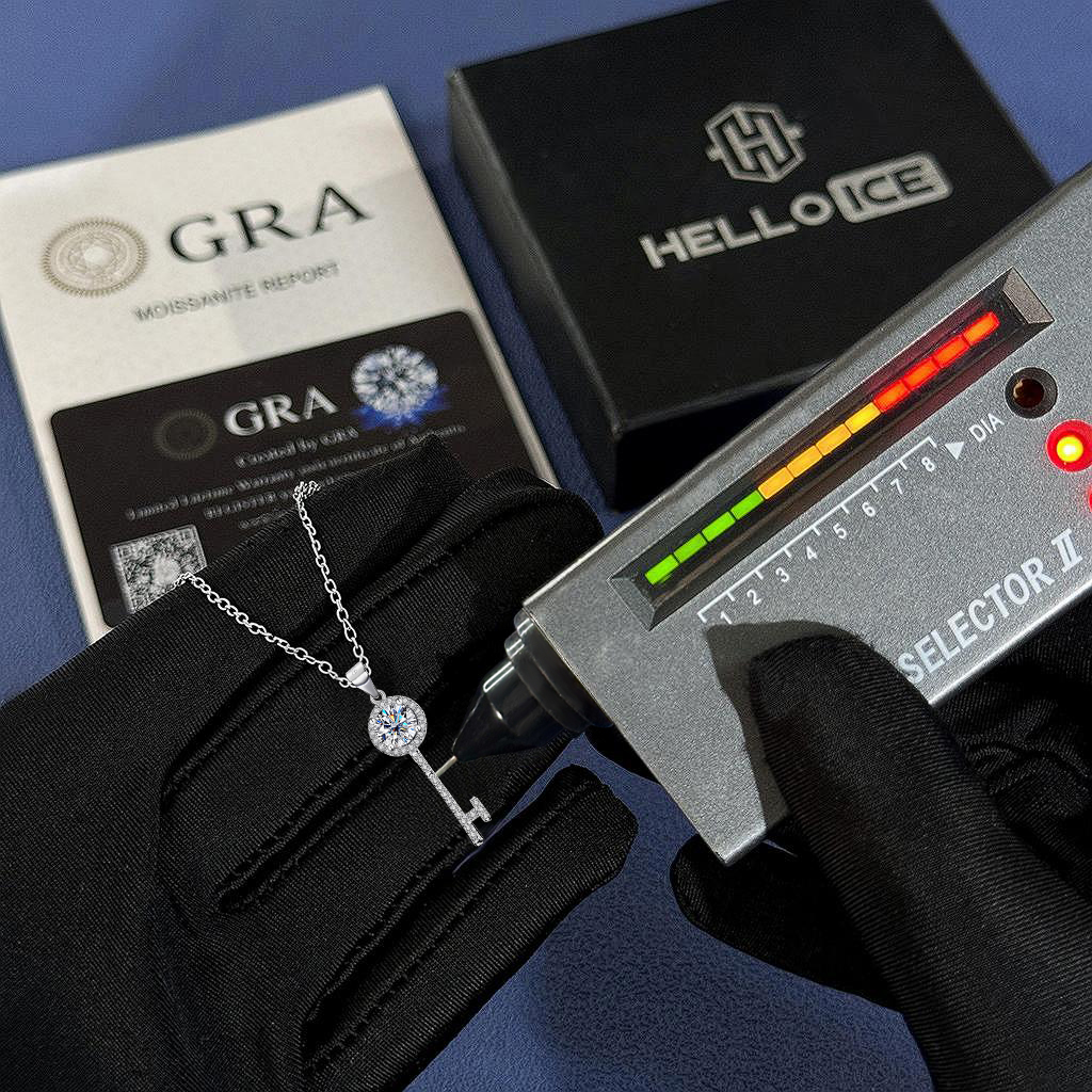 1CT/2CT VVS Moissanite S925 Silver Key Pendant Necklace