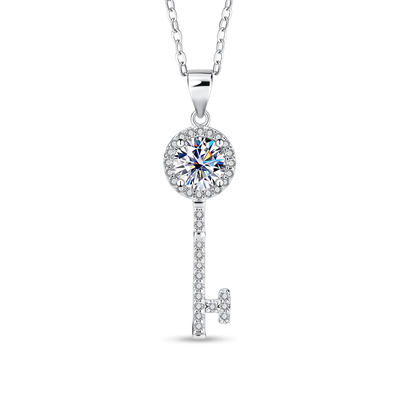 1CT/2CT VVS Moissanite S925 Silver Key Pendant Necklace