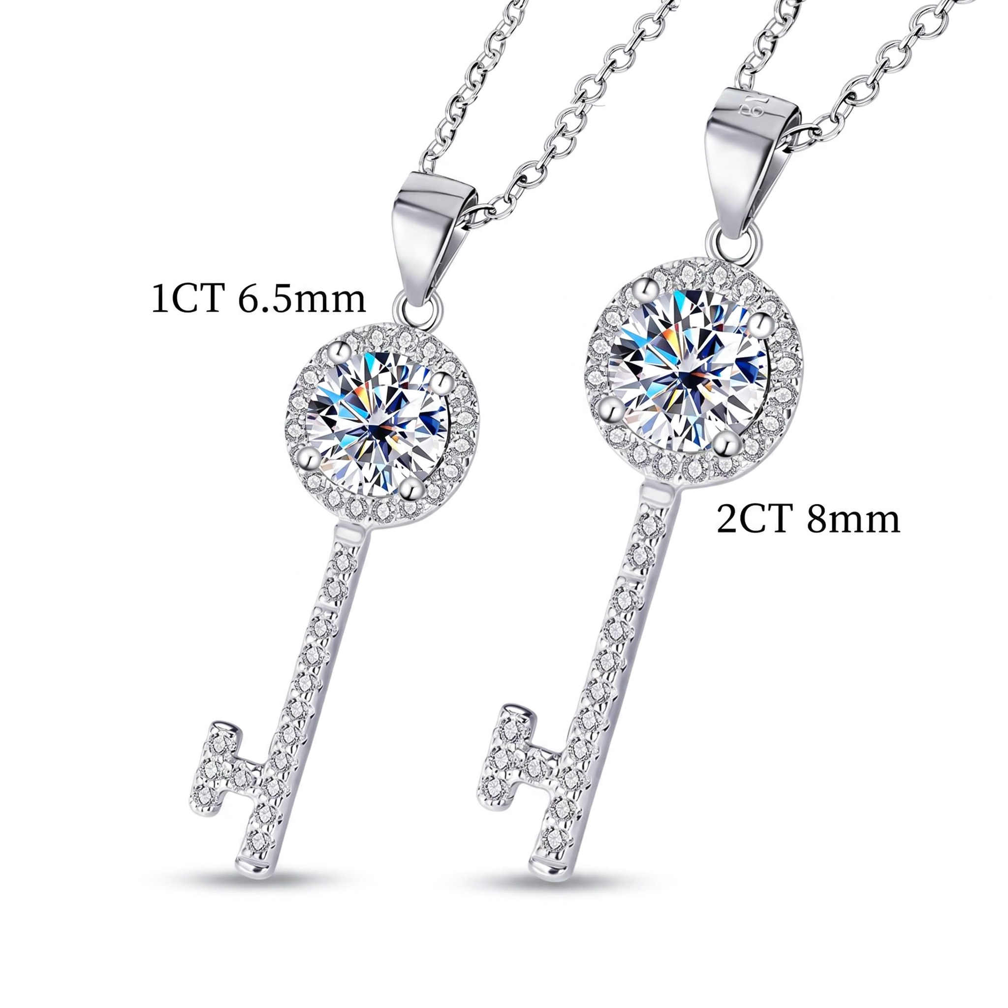 1CT/2CT VVS Moissanite S925 Silver Key Pendant Necklace 1CT/2CT VVS Moissanite S925 Silver Key Pendant Necklace