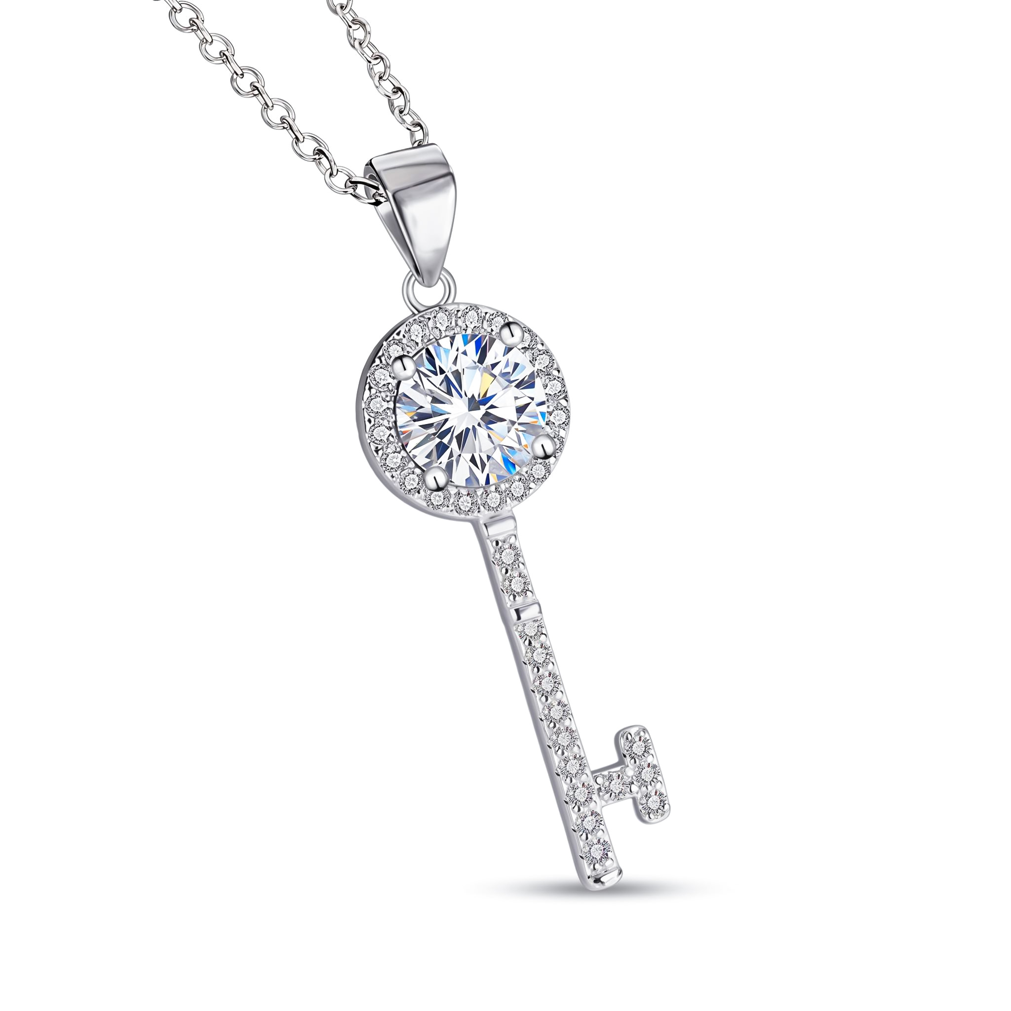 1CT/2CT VVS Moissanite S925 Silver Key Pendant Necklace 1CT/2CT VVS Moissanite S925 Silver Key Pendant Necklace