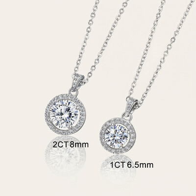 1CT/2CT Round Cut VVS Moissanite S925 Silver Halo Pendent Necklace