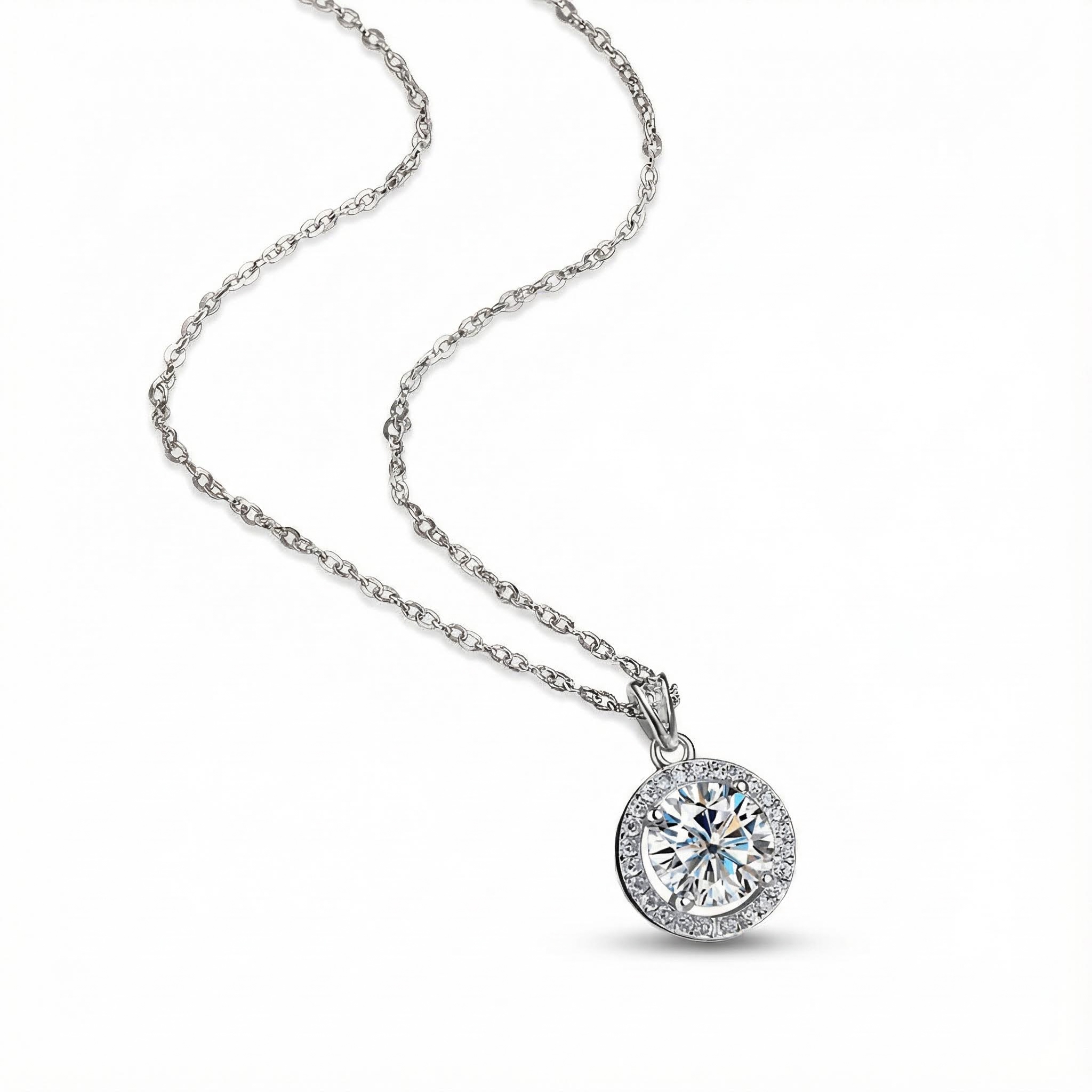 1CT/2CT Round Cut VVS Moissanite S925 Silver Halo Pendant Necklace