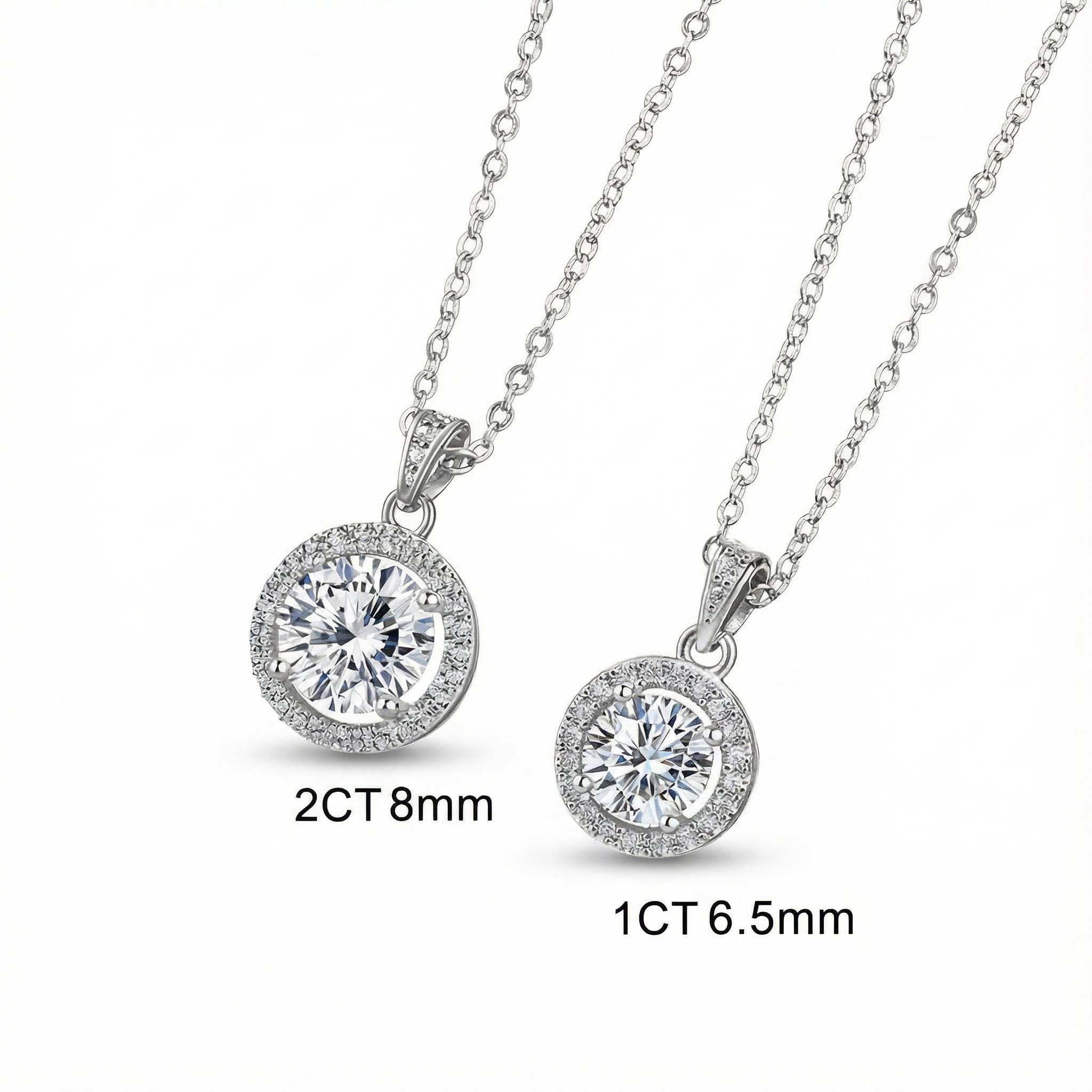 1CT/2CT Round Cut VVS Moissanite S925 Silver Halo Pendant Necklace