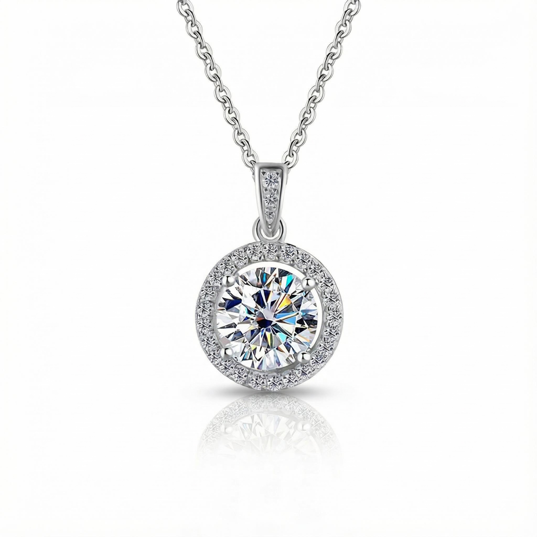 1CT/2CT Round Cut VVS Moissanite S925 Silver Halo Pendant Necklace