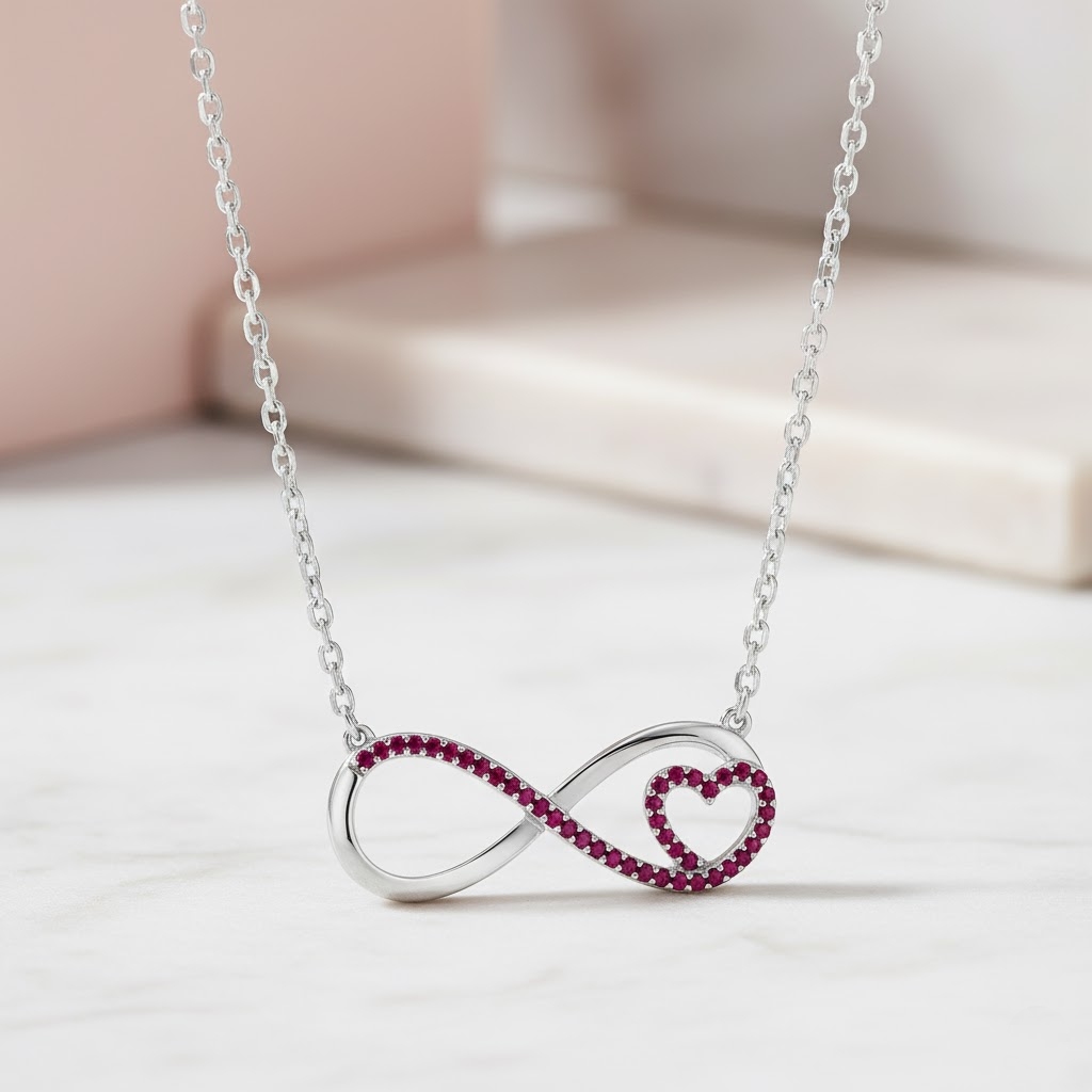 S925 Silver Infinity & Heart Diamond Pendent Necklace