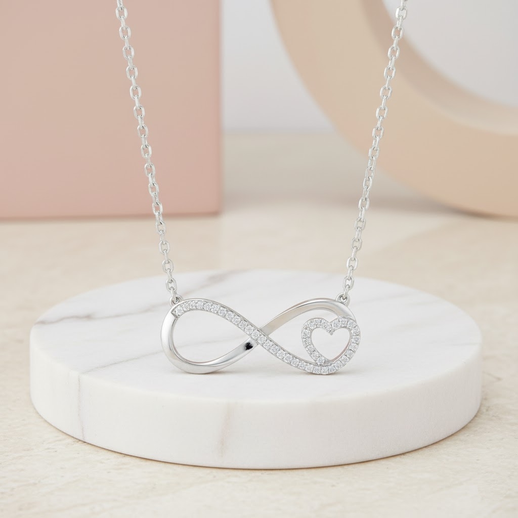 S925 Silver Infinity & Heart Diamond Pendent Necklace