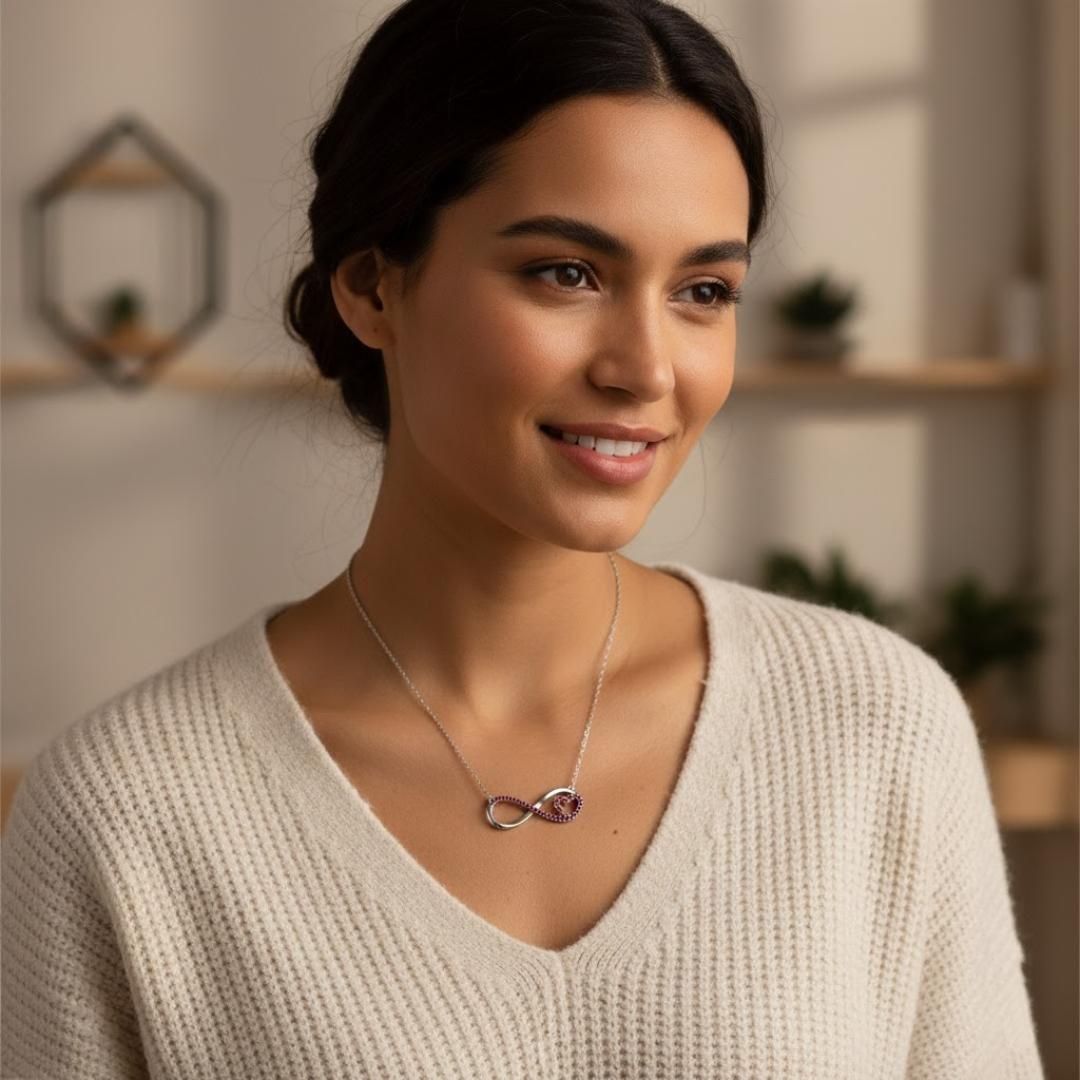 S925 Silver Infinity & Heart Diamond Pendant Necklace