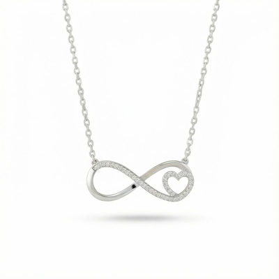 S925 Silver Infinity & Heart Diamond Pendant Necklace