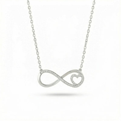 S925 Silver Infinity & Heart Diamond Pendant Necklace