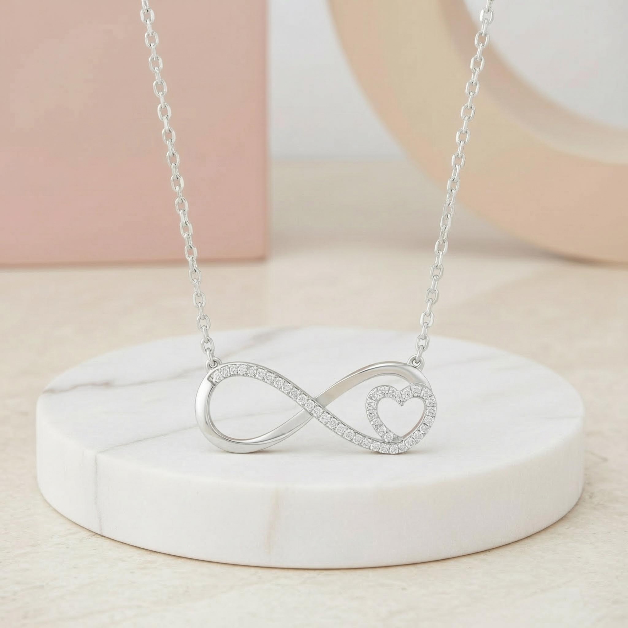 S925 Silver Infinity & Heart Diamond Pendant Necklace