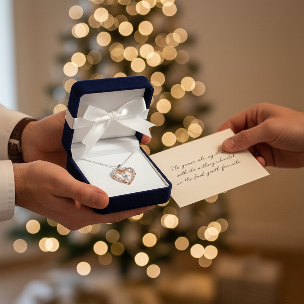 S925 Silver Double Heart & Cross Diamond Pendant Necklace