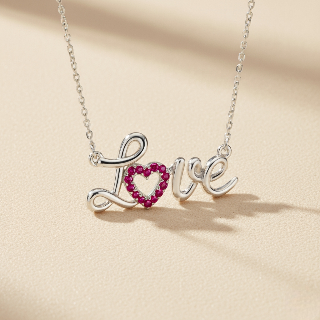 S925 Silver "Love" Diamond Pendent Necklace