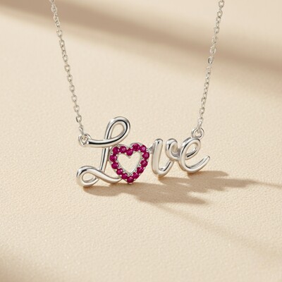 S925 Silver "Love" Diamond Pendent Necklace