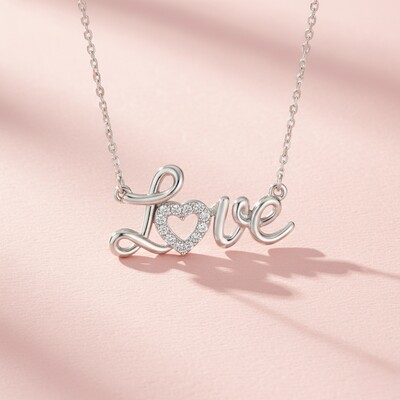 S925 Silver "Love" Diamond Pendent Necklace