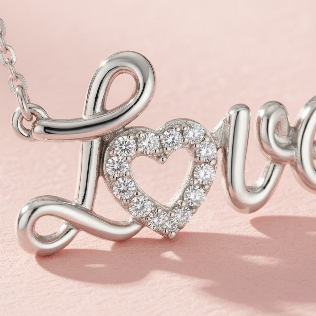 S925 Silver "Love" Diamond Pendent Necklace