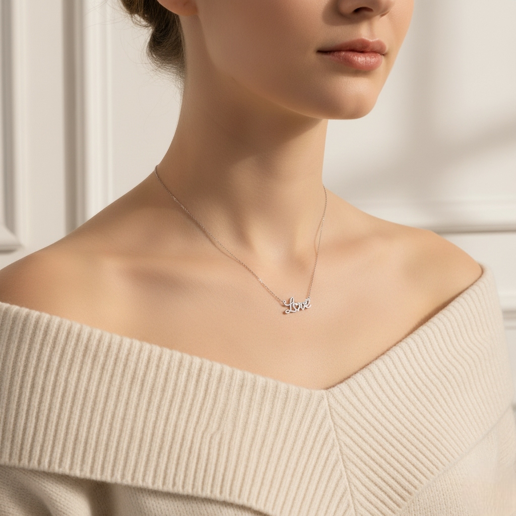 S925 Silver "Love" Diamond Pendent Necklace