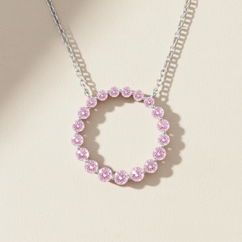 S925 Silver Multicolor Round Diamond Pendant Necklace S925 Silver Multicolor Round Diamond Pendant Necklace