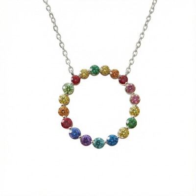 S925 Silver Multicolor Round Diamond Pendant Necklace S925 Silver Multicolor Round Diamond Pendant Necklace