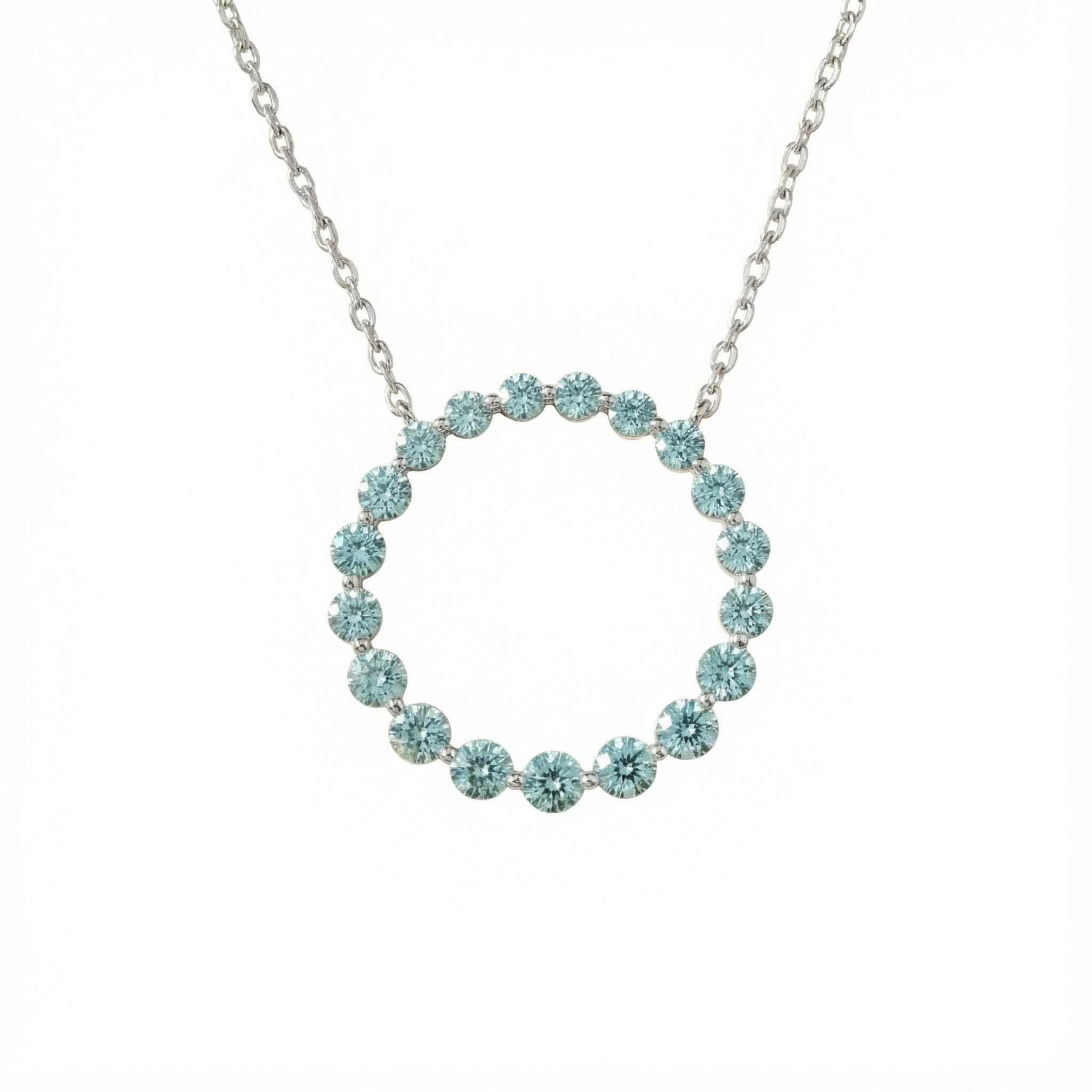 S925 Silver Multicolor Round Diamond Pendant Necklace