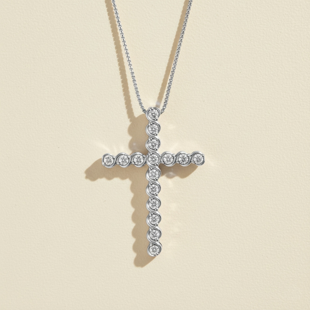 S925 Silver Faithful Cross Full Diamond Pendent Necklace