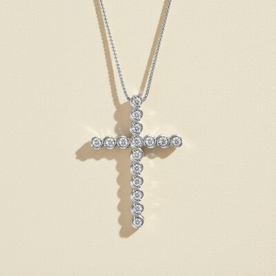 S925 Silver Faithful Cross Full Diamond Pendent Necklace