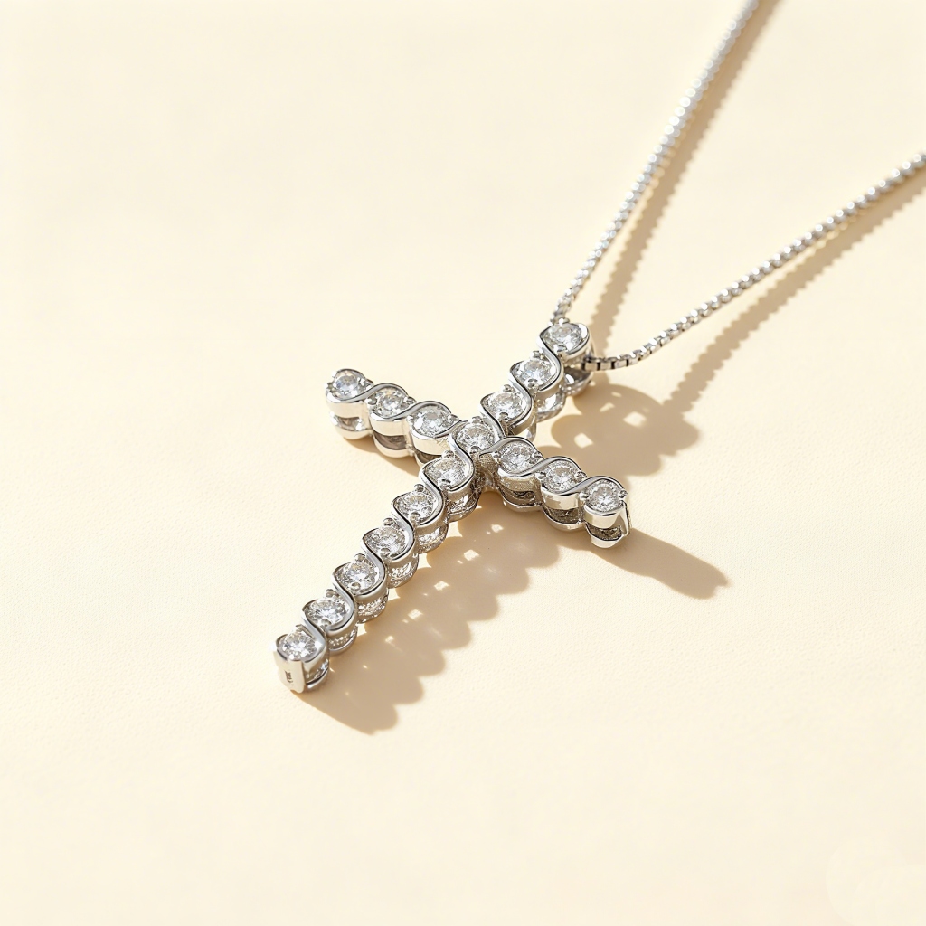 S925 Silver Faithful Cross Full Diamond Pendent Necklace