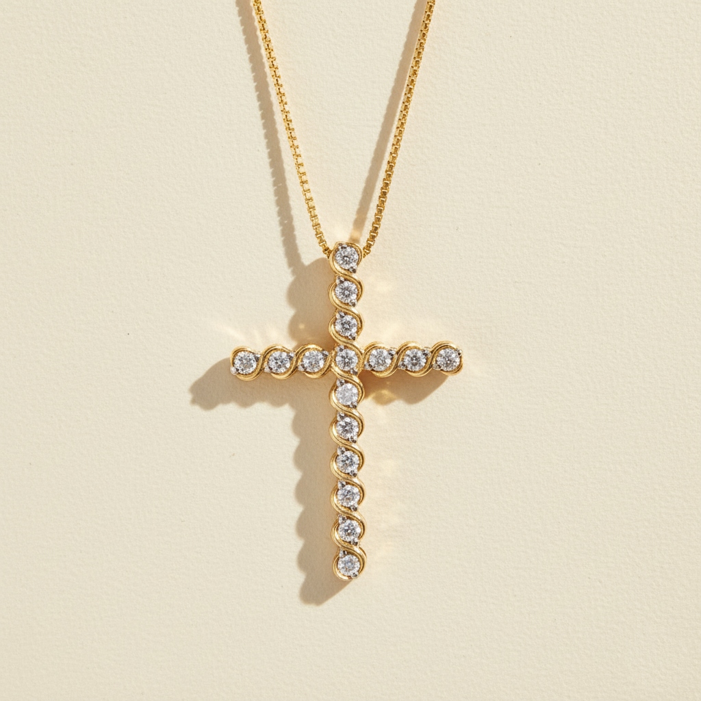 S925 Silver Faithful Cross Full Diamond Pendent Necklace