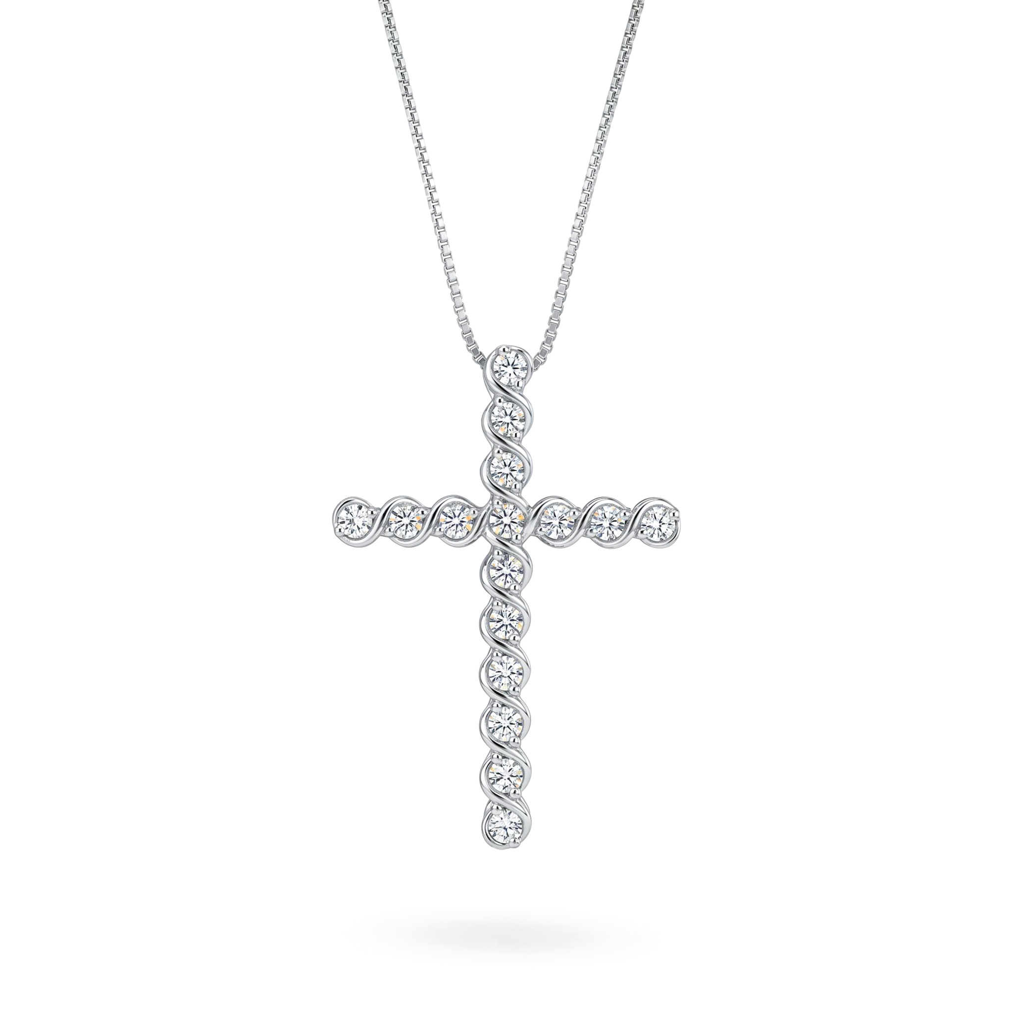 S925 Silver Faithful Cross Full Diamond Pendant Necklace